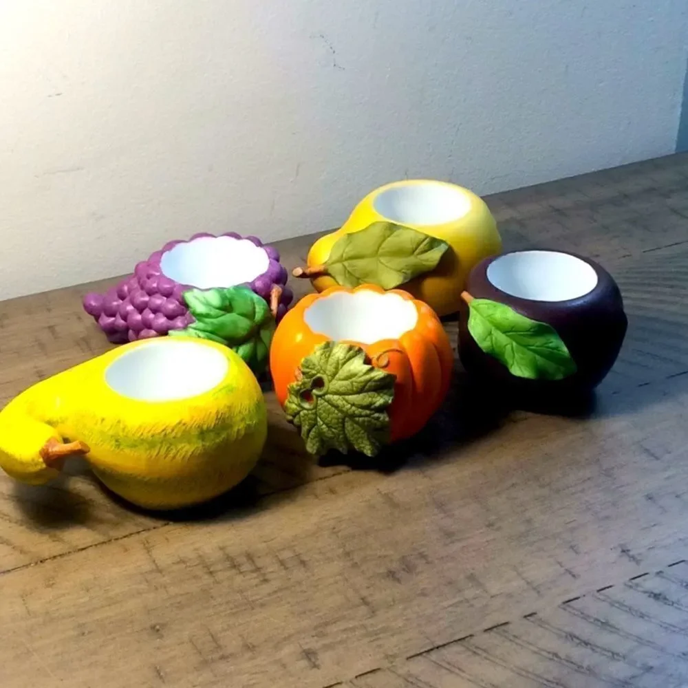 6 Cornucopia tea candleholders grapes 🍇 pear 🍐pumpkin 🎃 peach 🍑 squash &plum - Picture 2 of 16
